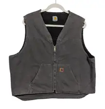Vintage Y2K Carhartt Sandstone Rugged Vest Sherpa Lined Duck Canvas Dark Gray 3X