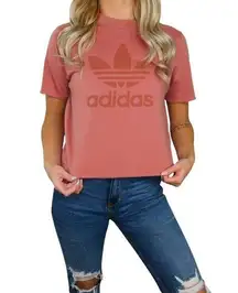 Adidas RARE  Trefoil Dusty Rose Pink Cropped Graphic T-Shirt XS