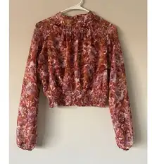 Sadie & Sage Cropped Floral Mock Neck Boho Girly Cute Blouse Top Size Small