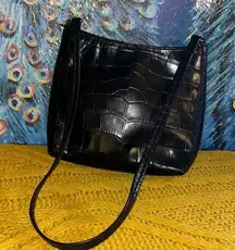 Vintage Talbots Black Croc-Embossed Shoulder Bag