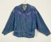 Vintage Jean Jacket with Pleating and Lace Collar