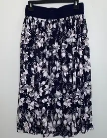 Chelsea Taylor Dark Blue and White Floral Maxi Skirt With Slit Underneath