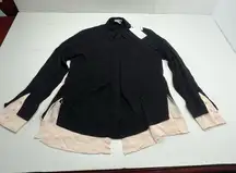 Reiss Nila Contrasting Button Through Shirt Top Black Nude Size 2 NEW *TINY FLAW