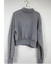 Forever 21 Blue Gray Cropped Mock Neck Sweatshirt Top Long Sleeve Shirt Size M
