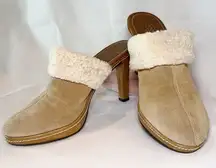 Size 8.5 COACH Kacie Camel/ Suede Slip On High Heel/ Clog