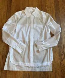 Derek Lam 10 Crosby Shirt Womens White Button Down Sheer Panel Poplin Hi-Low