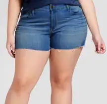 NWT Size 18 Plus Medium Wash High Rise Midi Denim Shorts New