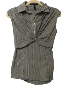 BCBGMAXAZRIA  Pinstripe Sleeveless Collared Blouse Womens S Twist Preppy Twee