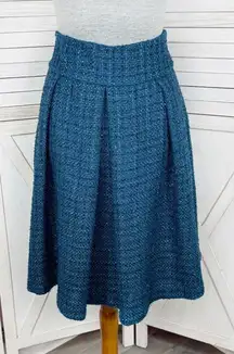 Coldwater Creek Shimmer Tweed Pleated A Line Skirt Teal Blue 6