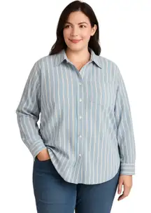 Lauren Jeans Co. Ralph Lauren Blue White Stripe Button-Down Shirt – 1X