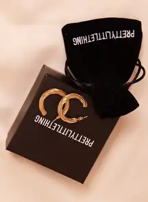 NWT Pretty Little Thing Real Gold Plated Twisted Classic Hoop Push Back Earrings