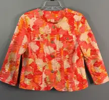 Hearts of Palm Orange Yellow Floral Button Colorful 3/4 Sleeve Jacket Career 14
