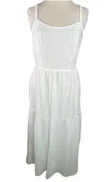 Lucky Brand Sz M White Eyelet Tiered Summer Sun Dress Cotton Beach Boho Festival