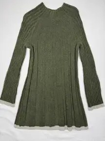 Anthropologie Ribbed Knit Mock Neck Long Sleeve Dress Olive Green Size XS wool