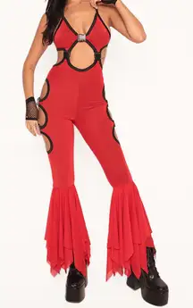 Red Halter Cutout Jumpsuit