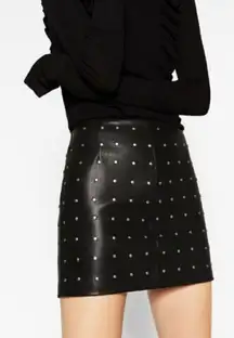 Zara black faux leather studded mini skirt size large