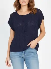 Michael Stars Navy Blue Textured Knit Short Sleeve Top Size 2