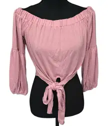 L*Space Malibu Off Shoulder Tie‎ Front Cropped Banded Top Women's Size Small