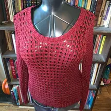 Lucky Brand red loose weave pullover normcore M sweater