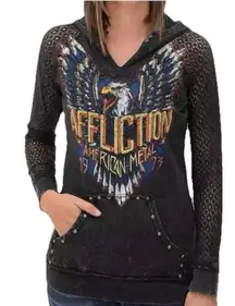 Affliction BORN TO RUN Crochet Sleeved Women's Black Hoodie Size Medium