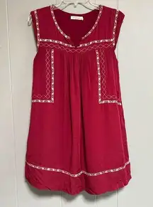 IZZY & LOLA Sleeveless Burgundy with Gold/Tan Embroidery Baby Doll Dress Size S