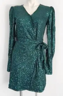Aqua Belted Sequin Dress GREEN emerald SMALL Formal Cocktail