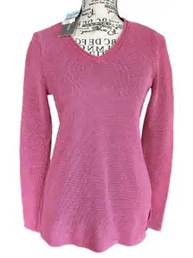 J McLaughlin Size XS Callum Pink Open Knit V Neck Sweater Azalea Relaxed Ret$198
