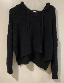 POL Black Popcorn Knit Hoodie Sweater Women’s Small – Cozy Textured Pullover