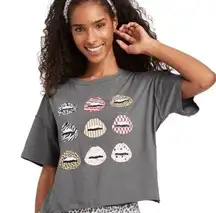 Grayson Threads Sleepwear Lips Crop Tee Grey Medium