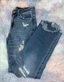 Hollister Medium Wash Distressed Cropped Slim Straight Jeans