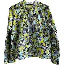 Sigrid Olsen  Full Zip Hoodie Jacket Paisley Lime Life Floral Pocket Green Medium