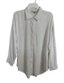 Downeast Linen Blend White Oversized Button Front Swim Cover Up Size Medium