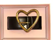 Juicy Couture Black Heart Buckle Belt L/XL – Gold Heart Logo Buckle NEW