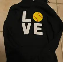 Womens Black Hoodie with Love softball Design