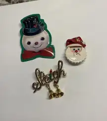 Lot Of 3 Costume Brooch Pins Christmas Holiday 2 Handmade Santa Snowman Etc