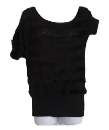 Arden‎ B over shoulder asymmetric fluffy black sweater top women's size S