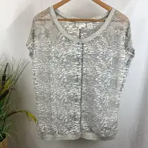 Miss Me  Gray Sheer Short Sleeve Burnout Embellished Top M