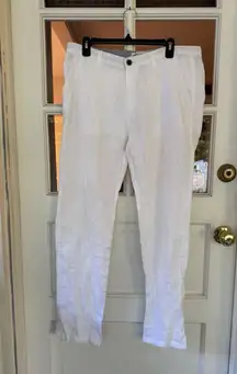 Denim Co Women's Linen Pants size 36 X 32 white pockets ankle length classic