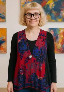 Parsley & Sage Maxi Tunic Vest Jersey Knit w/ Pockets Boho Artsy Flower Child 1X