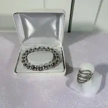 Elegant Silver beaded Bracelet and Ring Set custom jewelry