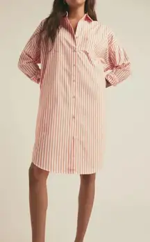 Trovata Birds of Paradise Cotton Creamsicle Striped Button Down ShirtDress M