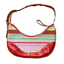 Red Over the Shoulder Purse Pink Green Striped