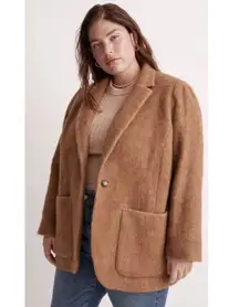 Madewell Womens The Larsen Blazer in Bouclé Brown Single Button Oversized 2X NWT