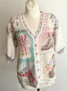 Signatures By Northern Isles Hand Knitted Vintage Western Roses Boot Cardigan
