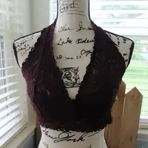 Aerie  Lace Halter Cami Bra Burgundy Sz Lg