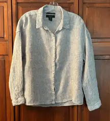 Women’s Tahari Light Gray European Flax 100% linen button up shirt size Large