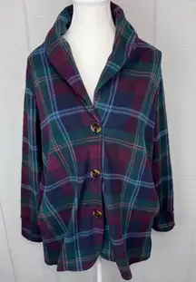 Cuddl Duds Fleecewear With Stretch Multicolor Plaid Lounge Jacket Button Pajama