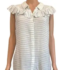 ModCloth XL ruffle collared button front striped blouse top TS 2716