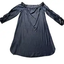 Laju Denim Tencel Blue 3/4 Sleeve Bow Tie Off the Shoulder Dress‎ Women’s Sz Med