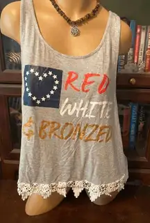 Miss Chievous screen print tank with lace at bottom